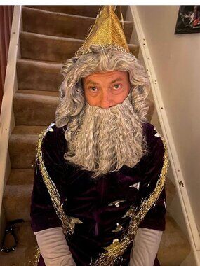 Halloween Merlin Adult Costume with Wig and Hat (os)